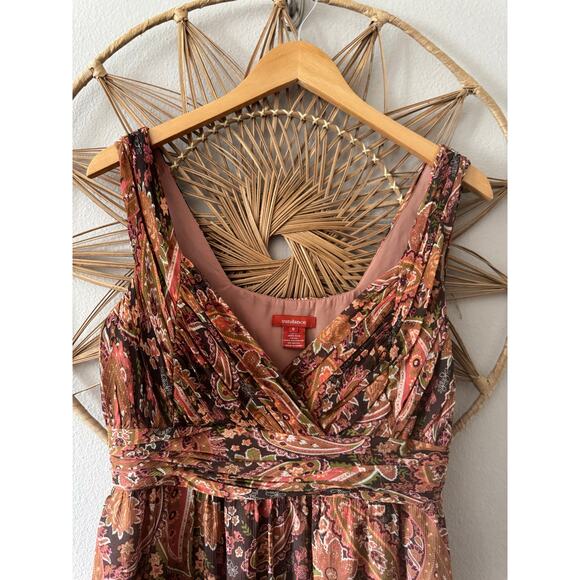 Sundance Silk Orange Brown Green Fall Autumn Paisley Y2K Midi Dress SIZE 8 - Picture 2 of 10